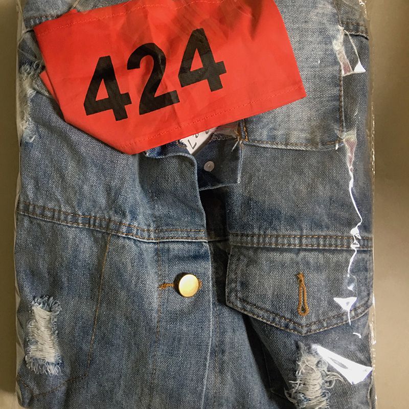 men celebrity tyga Wiz Khalifa inspired pablo yeezy Denim jeans jacket coat 424 