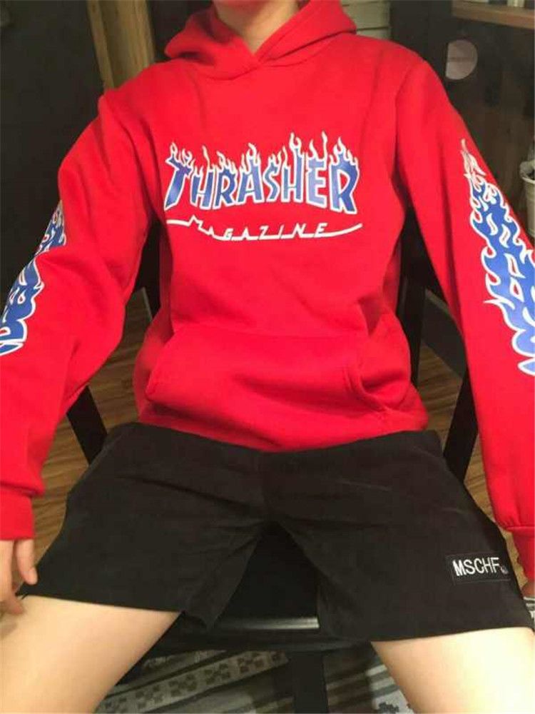 Women Flame Graphic Thrasher Print Hoodie Jumper Sweatshirt sweater jacket